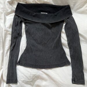 Peppermayo Charcoal Ribbed Off-Shoulder Top